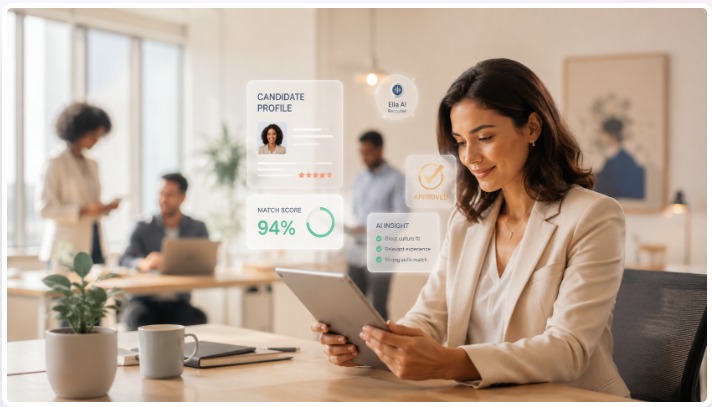 Ella AI recruiter reviewing a candidate profile
